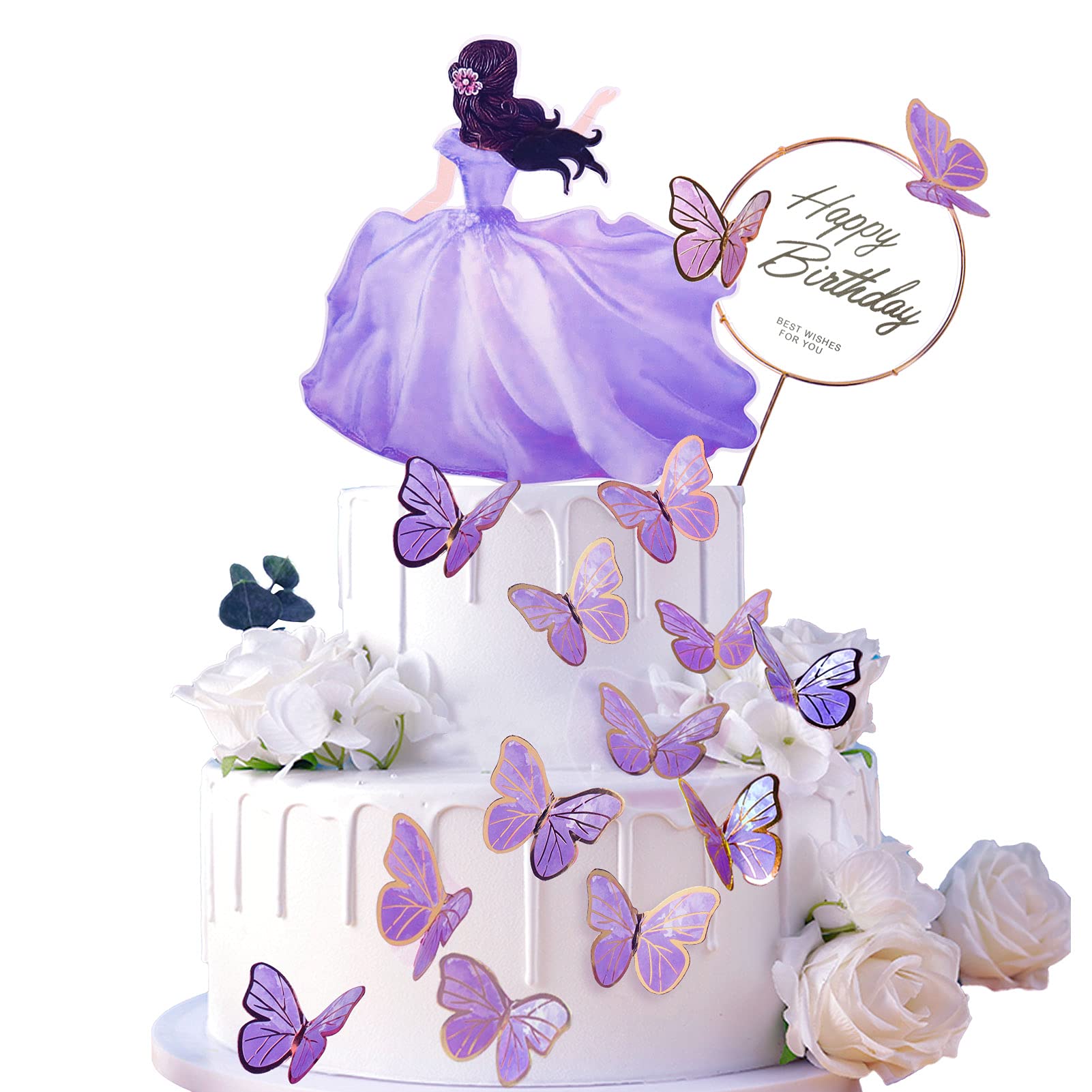 HASTHIP 56Pcs Set Butterfly Cake Decorations with Happy Birthday Cake Toppers for Girls Birthday, Party Decor Cute Cake Decoration Items (Purple) HASTHIP 56Pcs Set Butterfly Cake Decorations with Happy Birthday Cake Toppers for Girls Birthday, Party Decor Cute Cake Decoration Items (Purple)